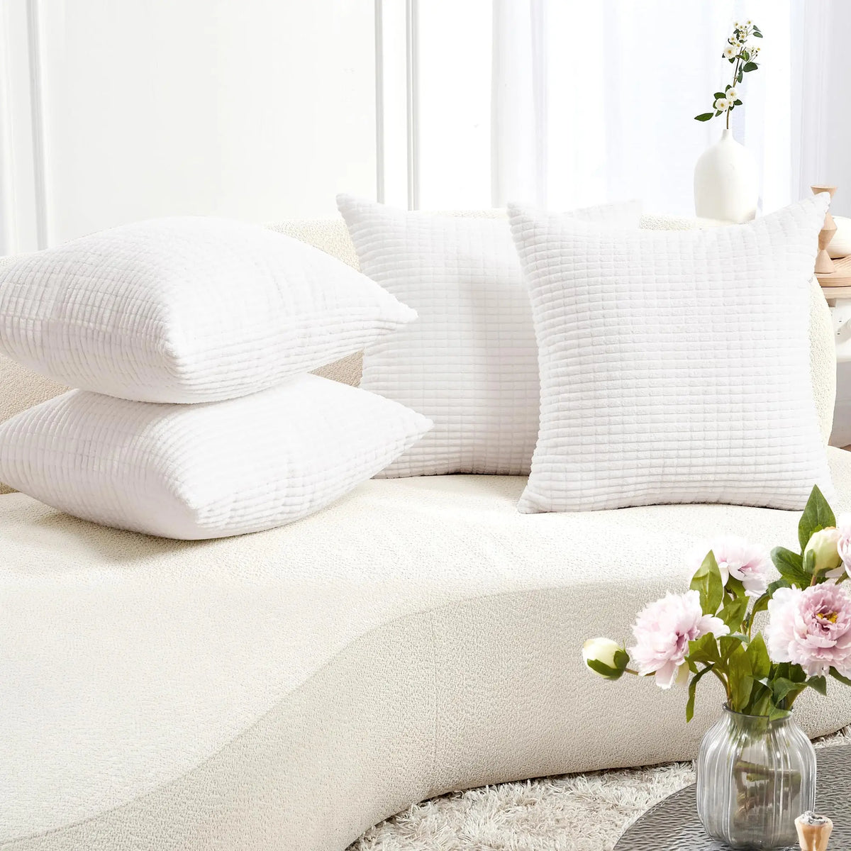 Transform Your Space with Deconovo's Set of 4 Cream Corduroy Striped Throw Pillow Covers - Perfect for Sofa, Couch, or Bed!