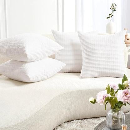 Transform Your Space with Deconovo's Set of 4 Cream Corduroy Striped Throw Pillow Covers - Perfect for Sofa, Couch, or Bed!