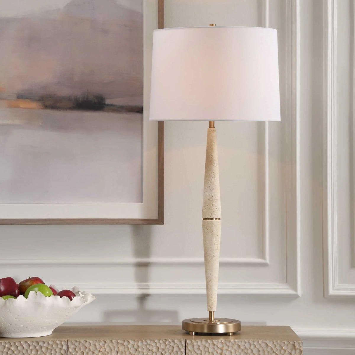 Dual Cone Travertine Table Lamp