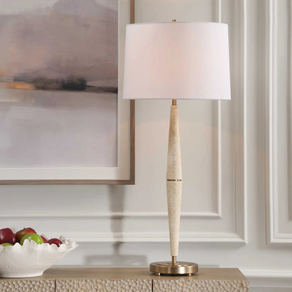 Dual Cone Travertine Table Lamp