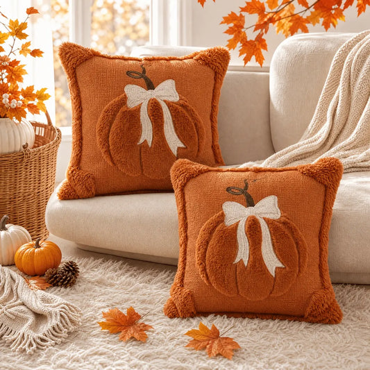 2-Pack 3D Jacquard Pumpkin Pillow Covers – Perfect 18X18 Inch Throw Pillows for Thanksgiving & Farmhouse Style
