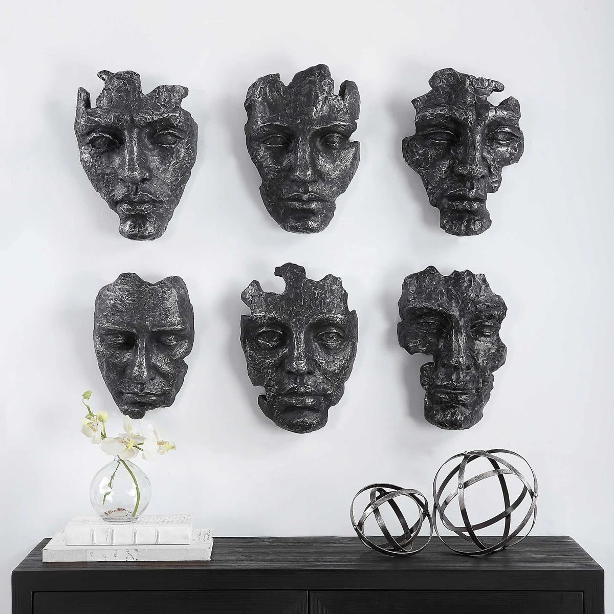 Sculptural Mask Wall Decor, Set of 6
