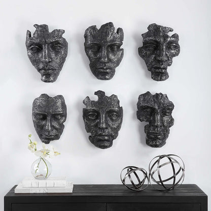 Sculptural Mask Wall Decor, Set of 6