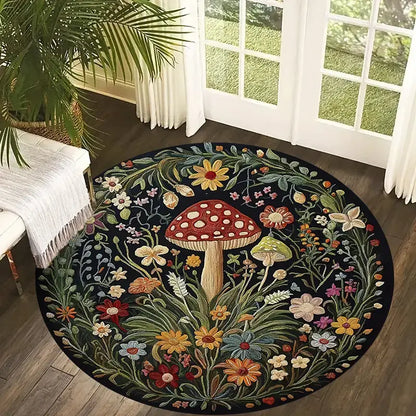 Mushroom Boho Floral Felt Rug - Fluffy, Non-Slip, and Machine Washable for Effortless Elegance