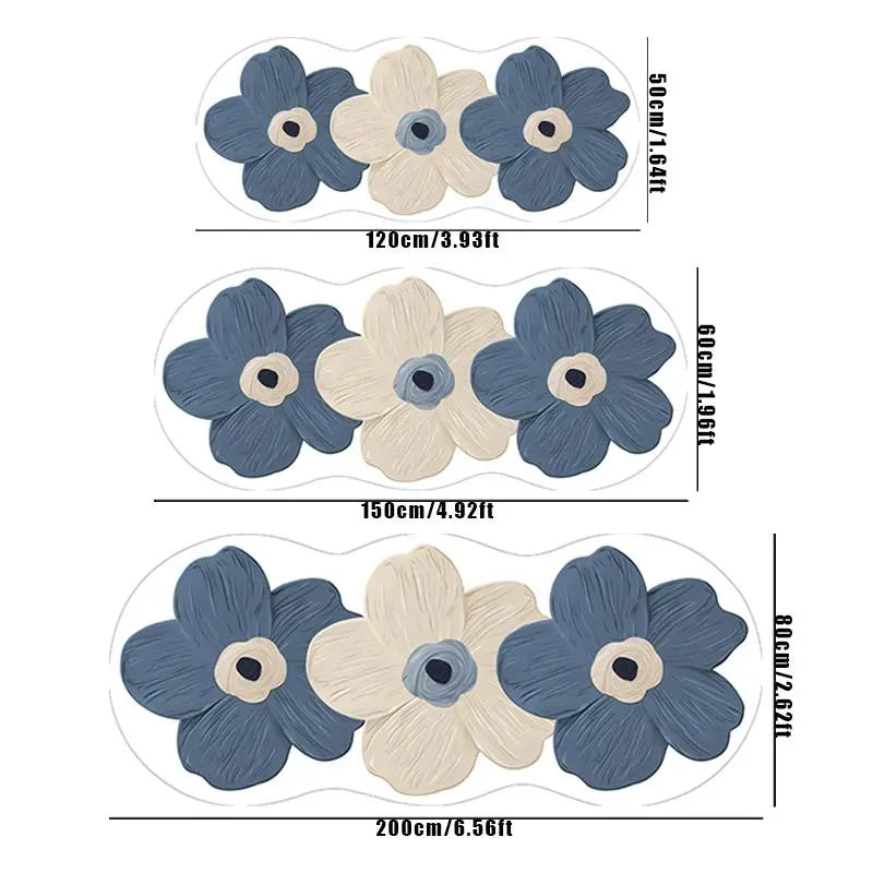 Floral Runner Rug | Thick Non-Slip Painterly Floral Mat for Hallway, Kitchen & Bedroom | 8 Colourways, 3 Lengths