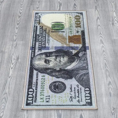 Washable $100 Bill Design Non-Slip Runner Rug
