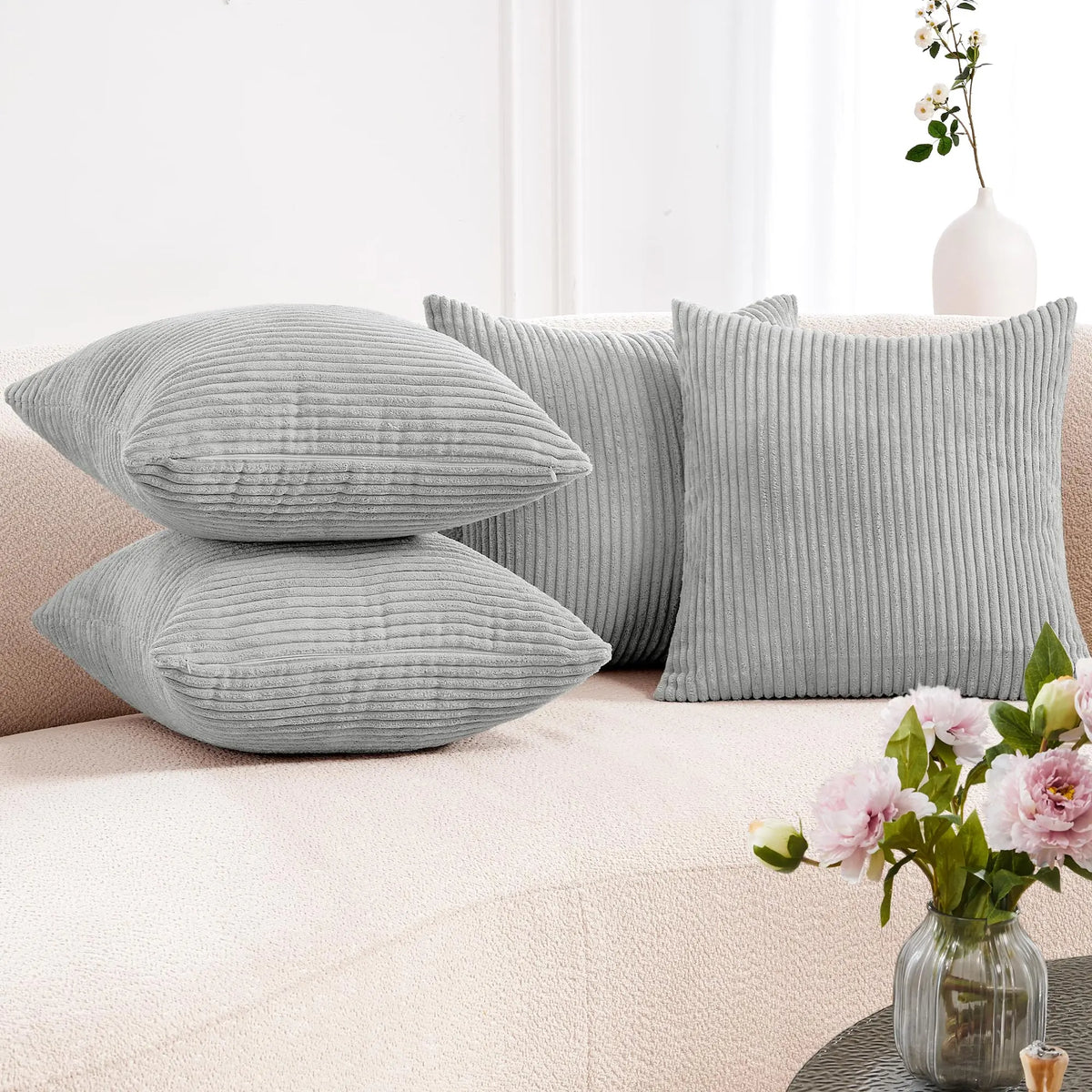 Deconovo's Set of 4 Cream Corduroy Striped Throw Pillow Covers