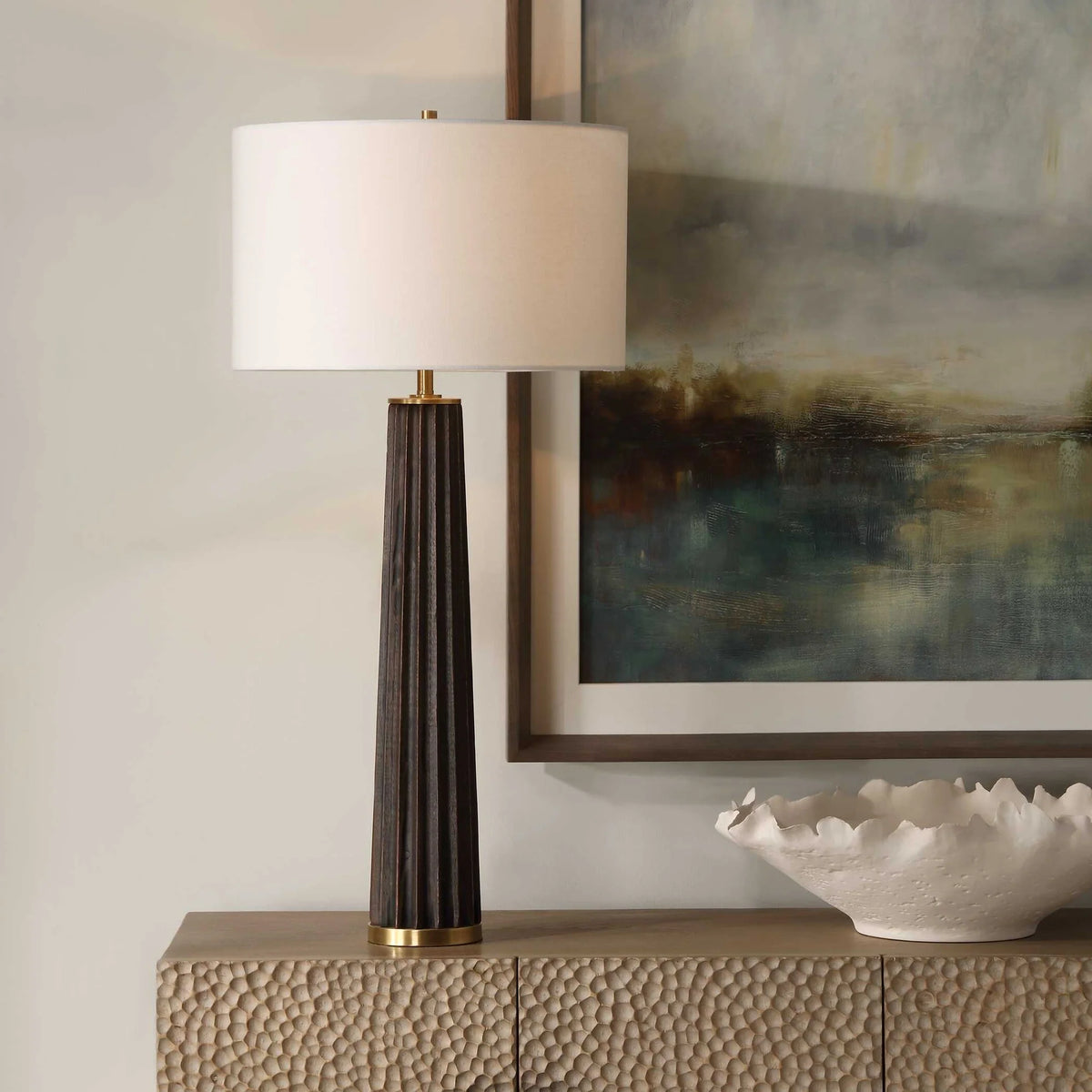 Scalloped Wood Table Lamp