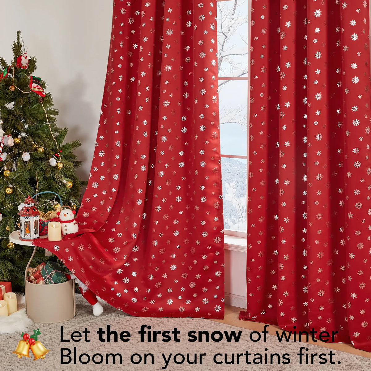 Deconovo's Red Snowflake Blackout Curtain Set – 2 Thermal Insulated Drapes for a Holiday Ambiance in Bedroom & Living Room