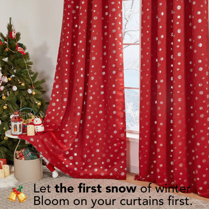 Deconovo's Red Snowflake Blackout Curtain Set – 2 Thermal Insulated Drapes for a Holiday Ambiance in Bedroom & Living Room