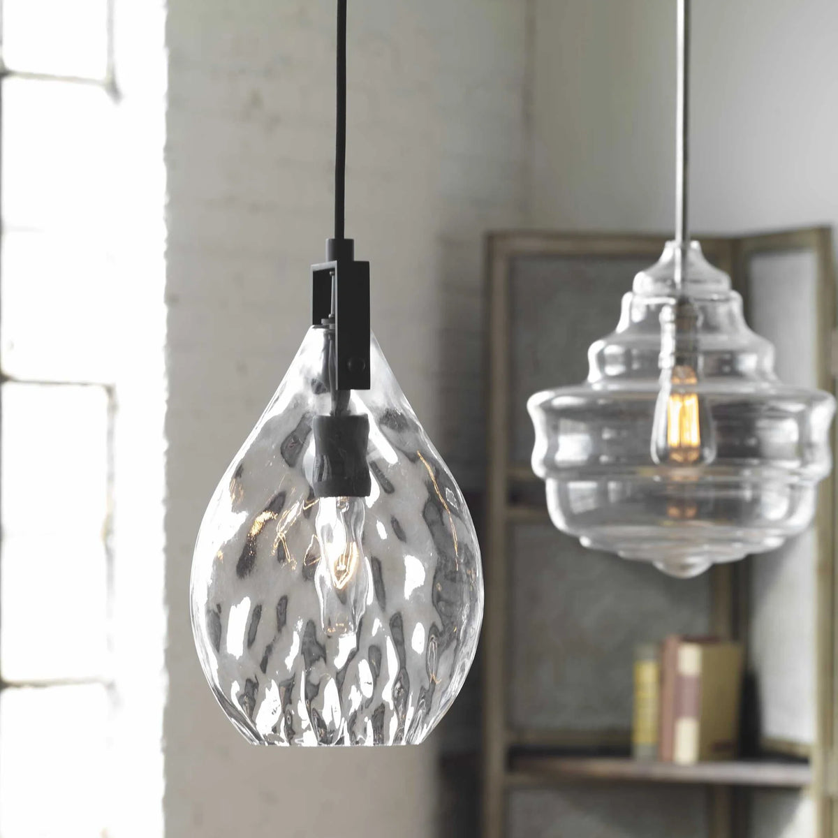 1 Light Watered Glass Mini Pendant