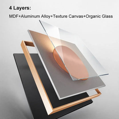 Homary 3-Pc Geometric Square Modern Abstract Silent Movement Wall Clock Set - Gold-Frame Canvas Artwork for Contemporary Living Room Decor
