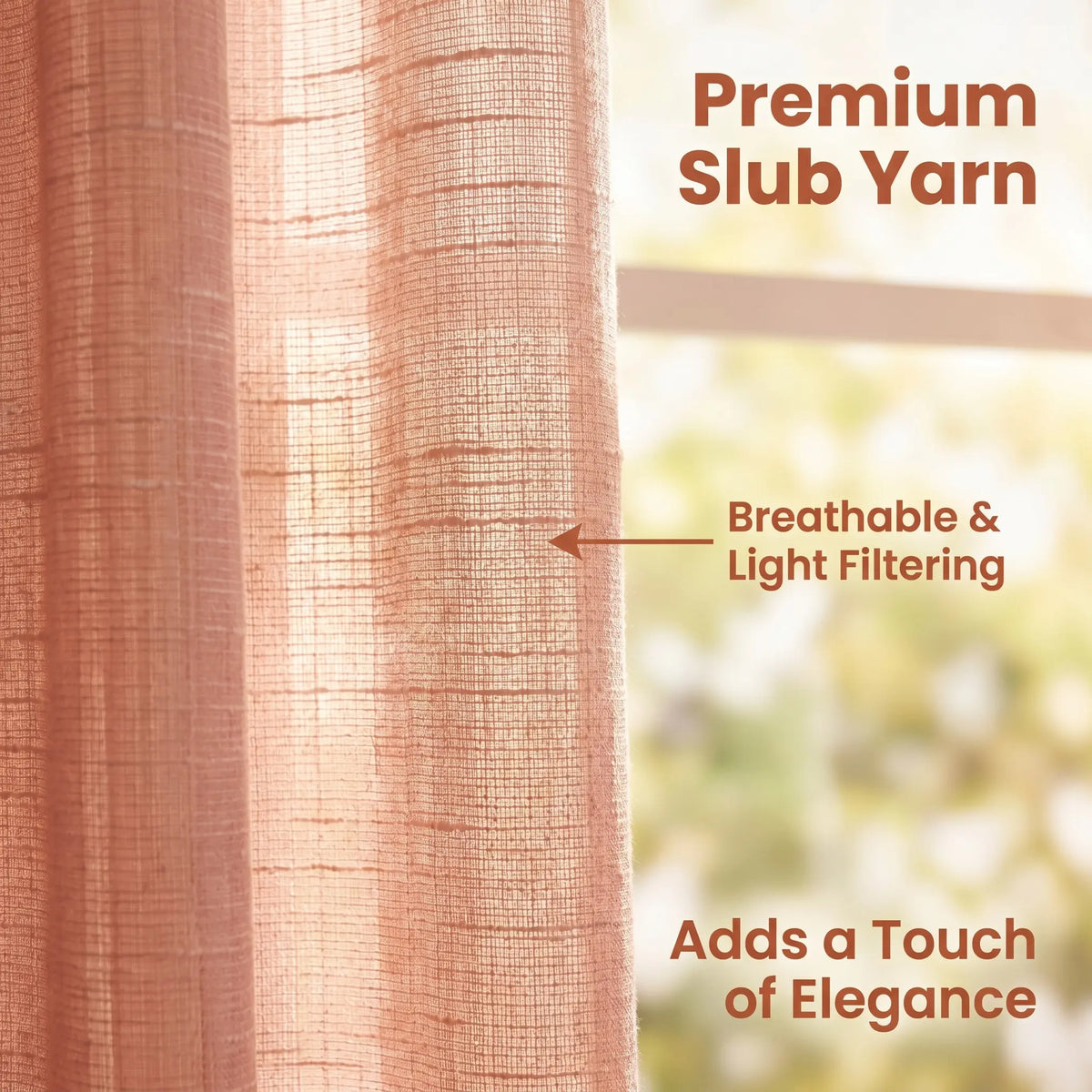 Slub Yarn Semi-Sheer Curtains 52" × 95" | Set of 2 Extra-Long Light-Filtering Grommet Panels | Fifteen Colourways