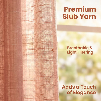 Slub Yarn Semi-Sheer Curtains 52" × 95" | Set of 2 Extra-Long Light-Filtering Grommet Panels | Fifteen Colourways