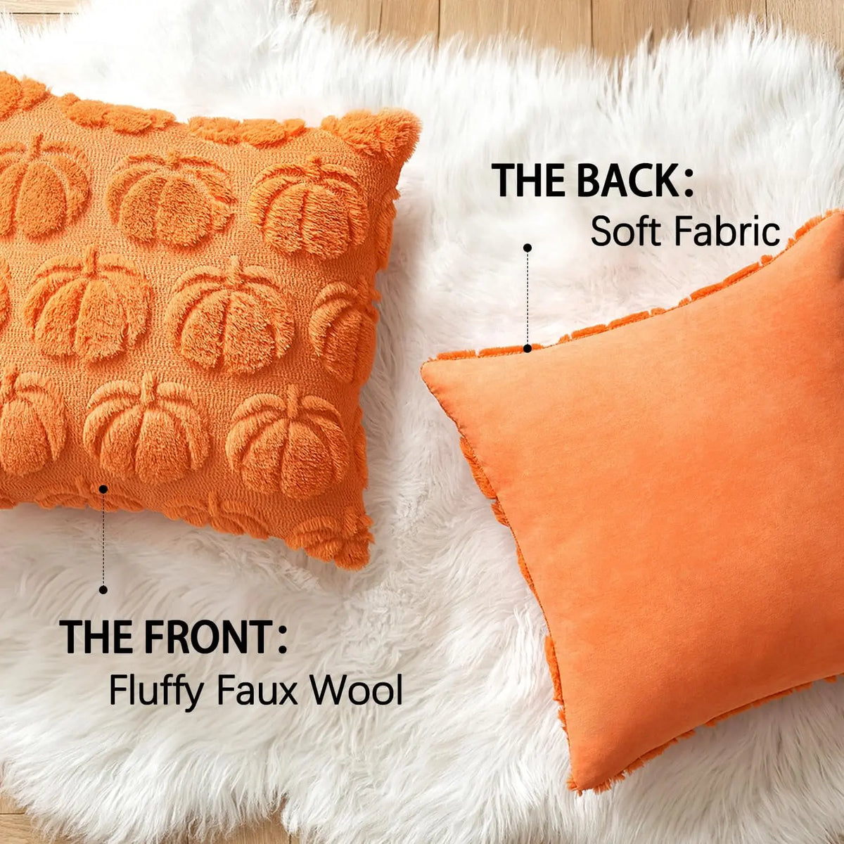 Set of 2 Fall Throw Pillow Covers 18X18 Pumpkin Design – Autumn Decor for Sofa, Couch & Porch
