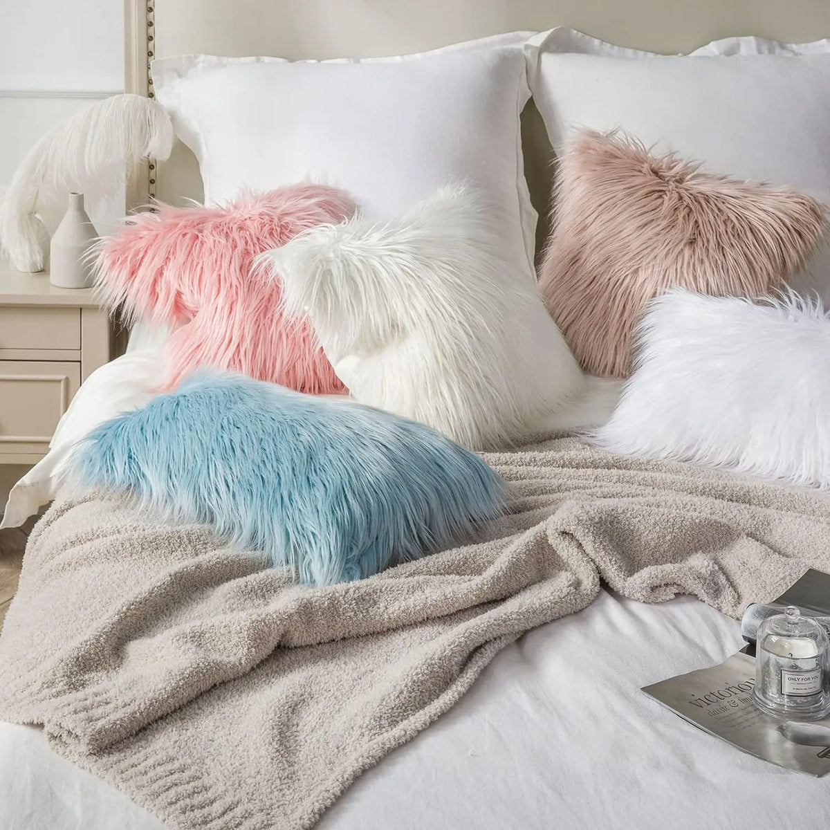 Pack of 2 Faux Fur Throw Pillow Covers - 18X18 Inch, Soft Polyester, Top Grade Materials, Machine Washable, Perfect for All Seasons
