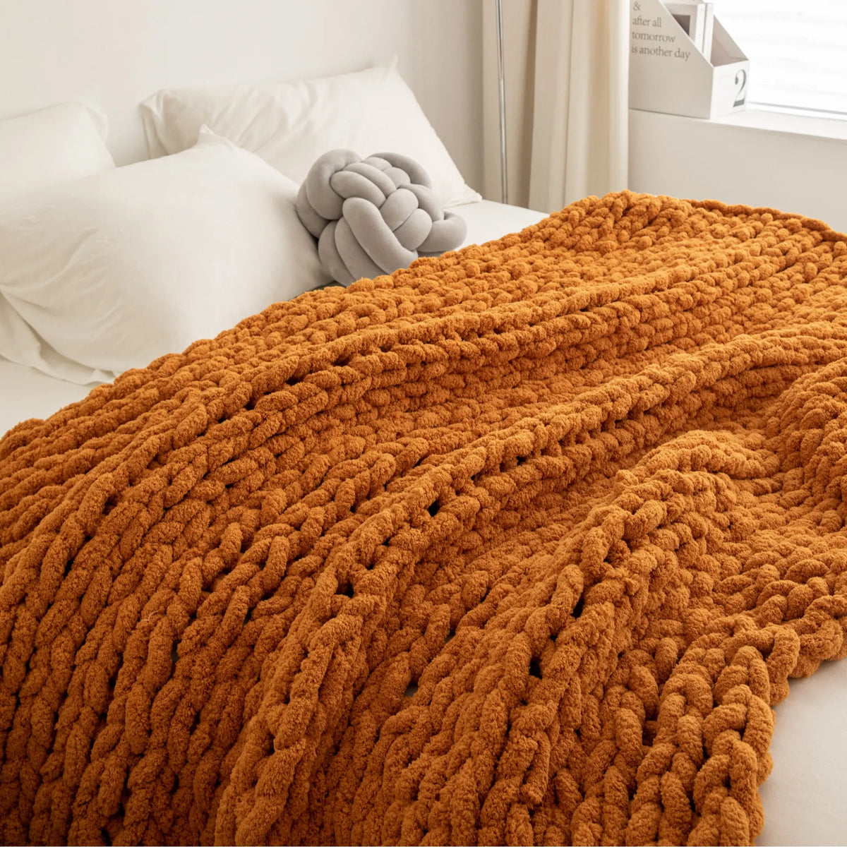 Chunky Knit Throw Blanket Heavy and Oppressive Feeling 50 X 60 Inch 100% Hand Woven Outdoor Camping Multi-Function Keep Warm