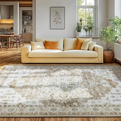 Shilucheng Boho Area Rug 9X12 Washable Rugs for Bedroom Low Piles Indoor Rugs, Non Slip Soft Rugs for Living Room, Foldable Pet Friendly Area Rugs,Summerwins,Back to School,Dorm Essentials,Home Decor,Home Essentials