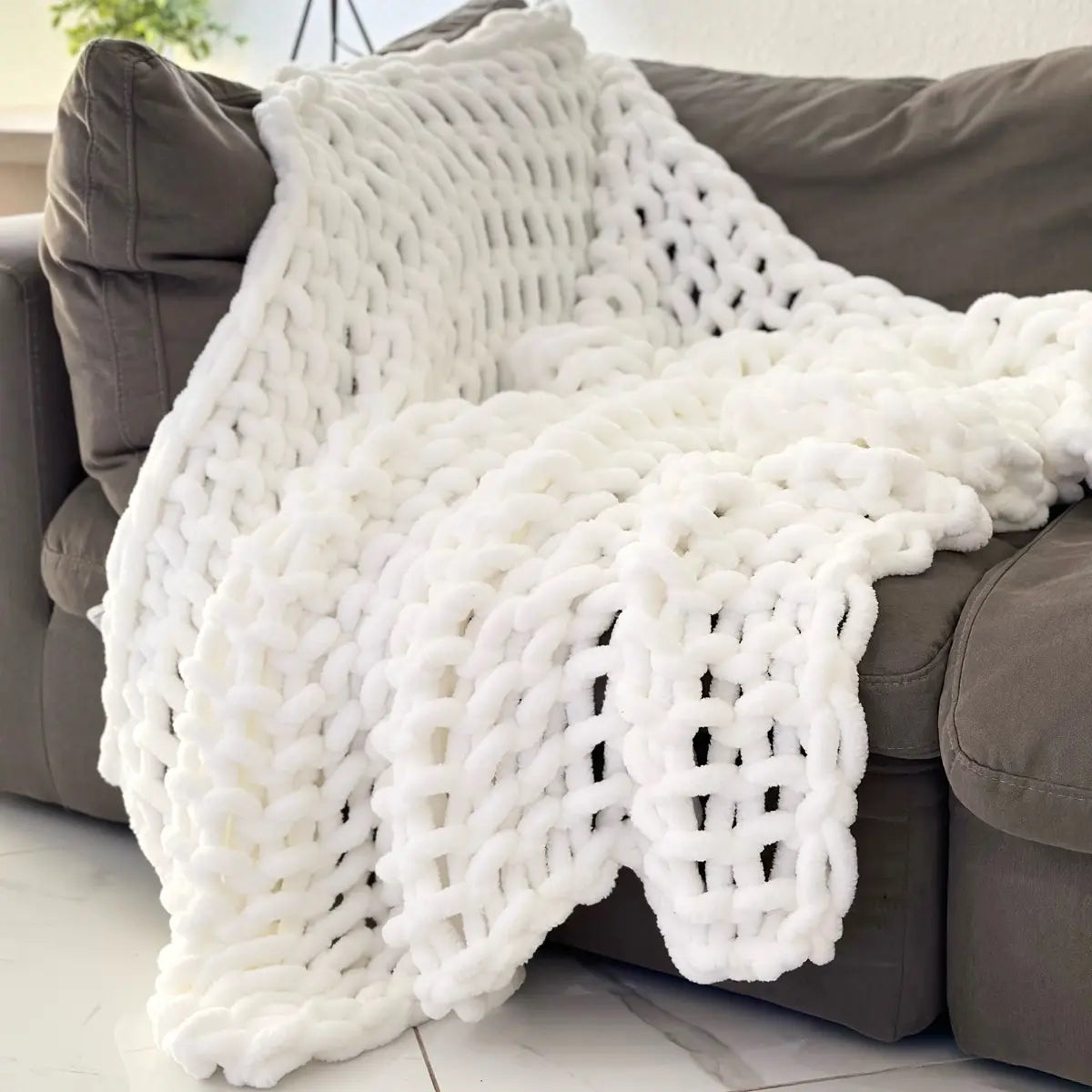Soft & Chunky Knit Throw Blanket 50X60 (Ivory/White)