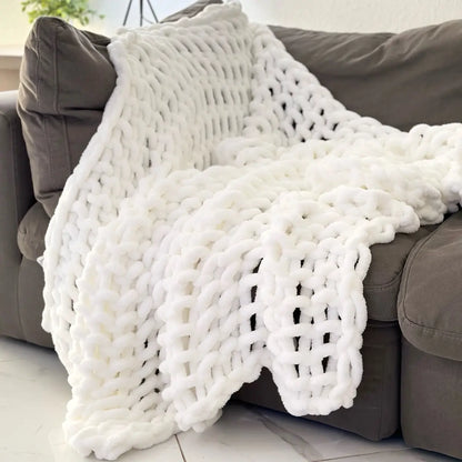 Soft & Chunky Knit Throw Blanket 50X60 (Ivory/White)