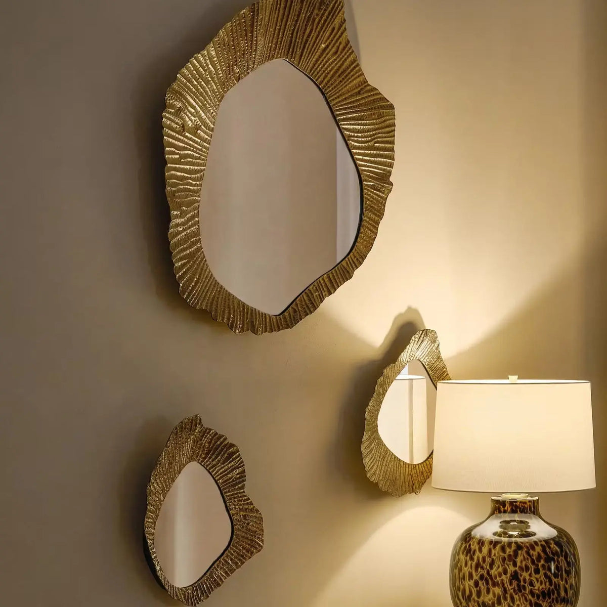 Z Gallerie Cara Cluster Trio Wall Mirror | Set of 3 Hand-Forged Iron Mirrors in Antiqued Gold | Sculptural Wall Décor