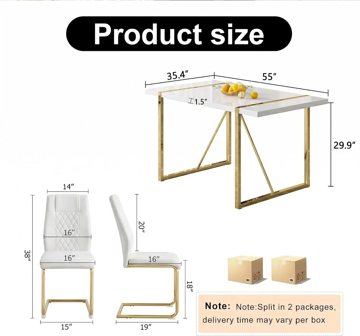 7-Piece Dining Table Set with White Rectangular MDF Table and 6 Leather Chairs