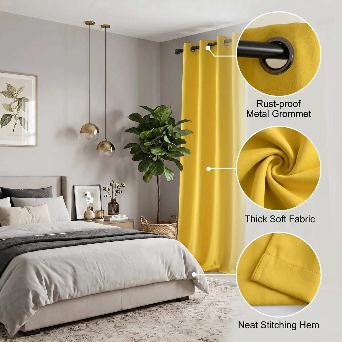 2-Panel Grommet Blackout Curtains - 52"x84" Thermal Insulated Drapes for Light Control and Noise Reduction