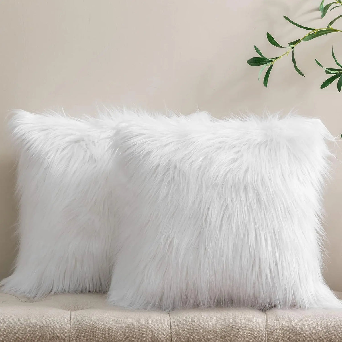 Pack of 2 Faux Fur Throw Pillow Covers - 18X18 Inch, Soft Polyester, Top Grade Materials, Machine Washable, Perfect for All Seasons