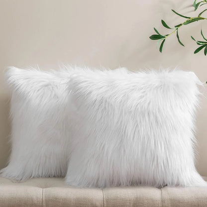 Pack of 2 Faux Fur Throw Pillow Covers - 18X18 Inch, Soft Polyester, Top Grade Materials, Machine Washable, Perfect for All Seasons