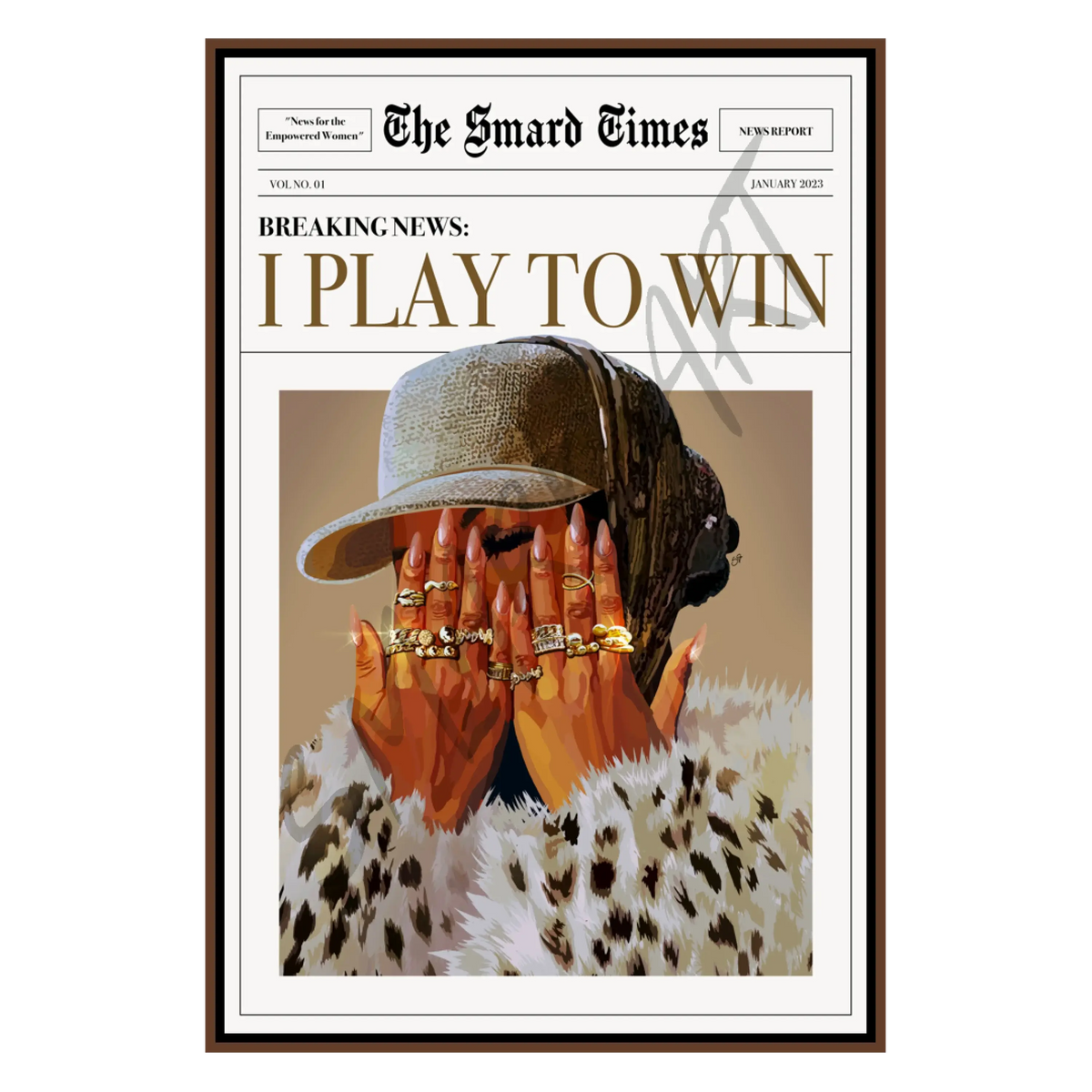 I Play to Win - Black Wall Art Print Featuring an Abstract Face Design