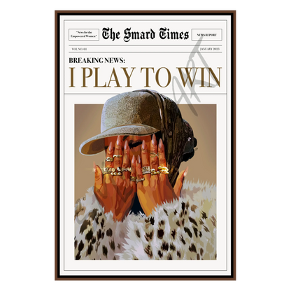 I Play to Win - Black Wall Art Print Featuring an Abstract Face Design