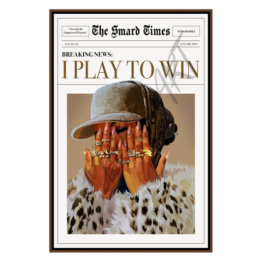 I Play to Win - Black Wall Art Print Featuring an Abstract Face Design