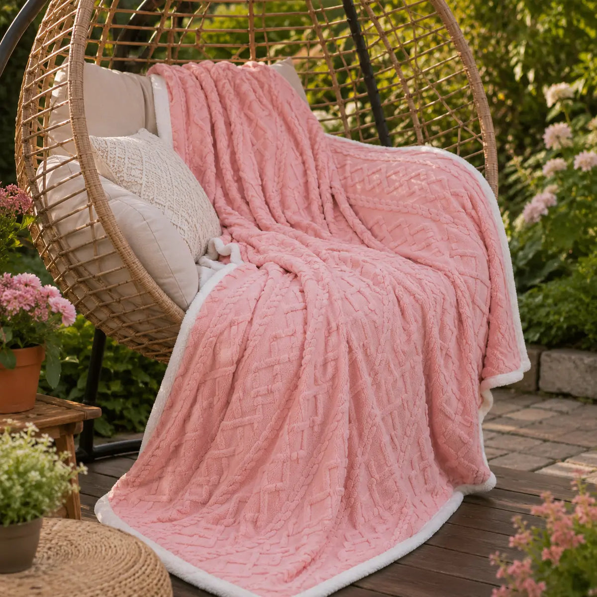 Sherpa Fleece Outdoor Throw Blanket - Soft Texture Fleece Fabric Polyester Fiber Solid Colors, Couch & Bed Blanket for Camping, Travel