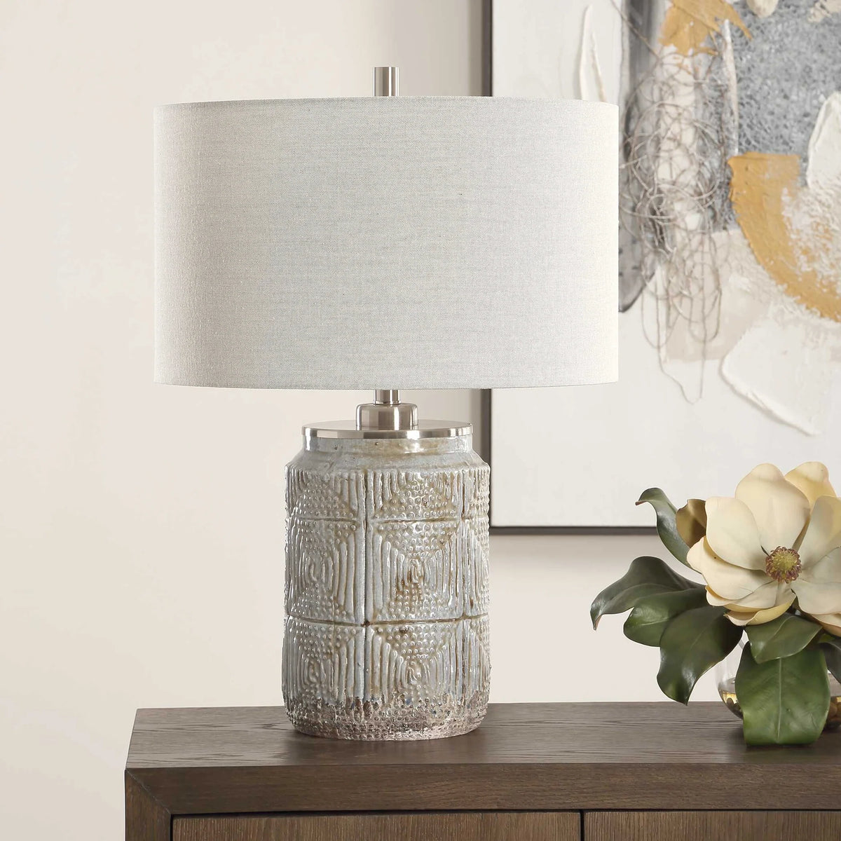 Dusty Gray Etched Table Lamp