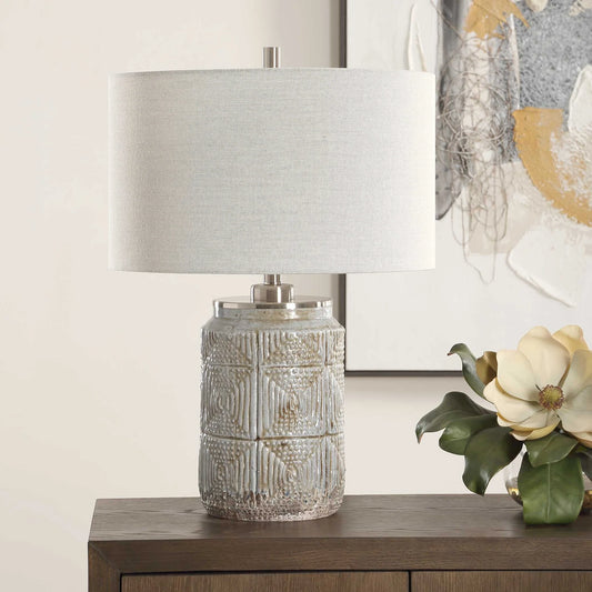 Dusty Gray Etched Table Lamp