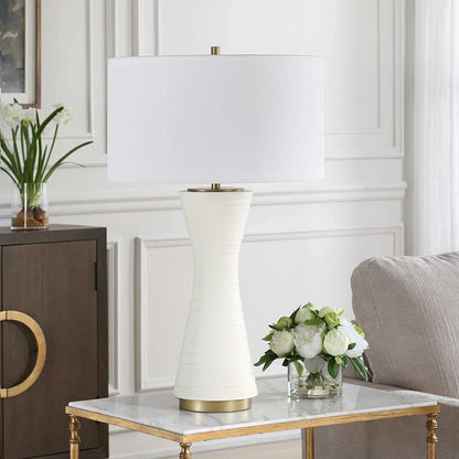 Ridged Matte White Table Lamp