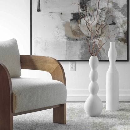 Oversized White Ceramic Vases, Set of 2