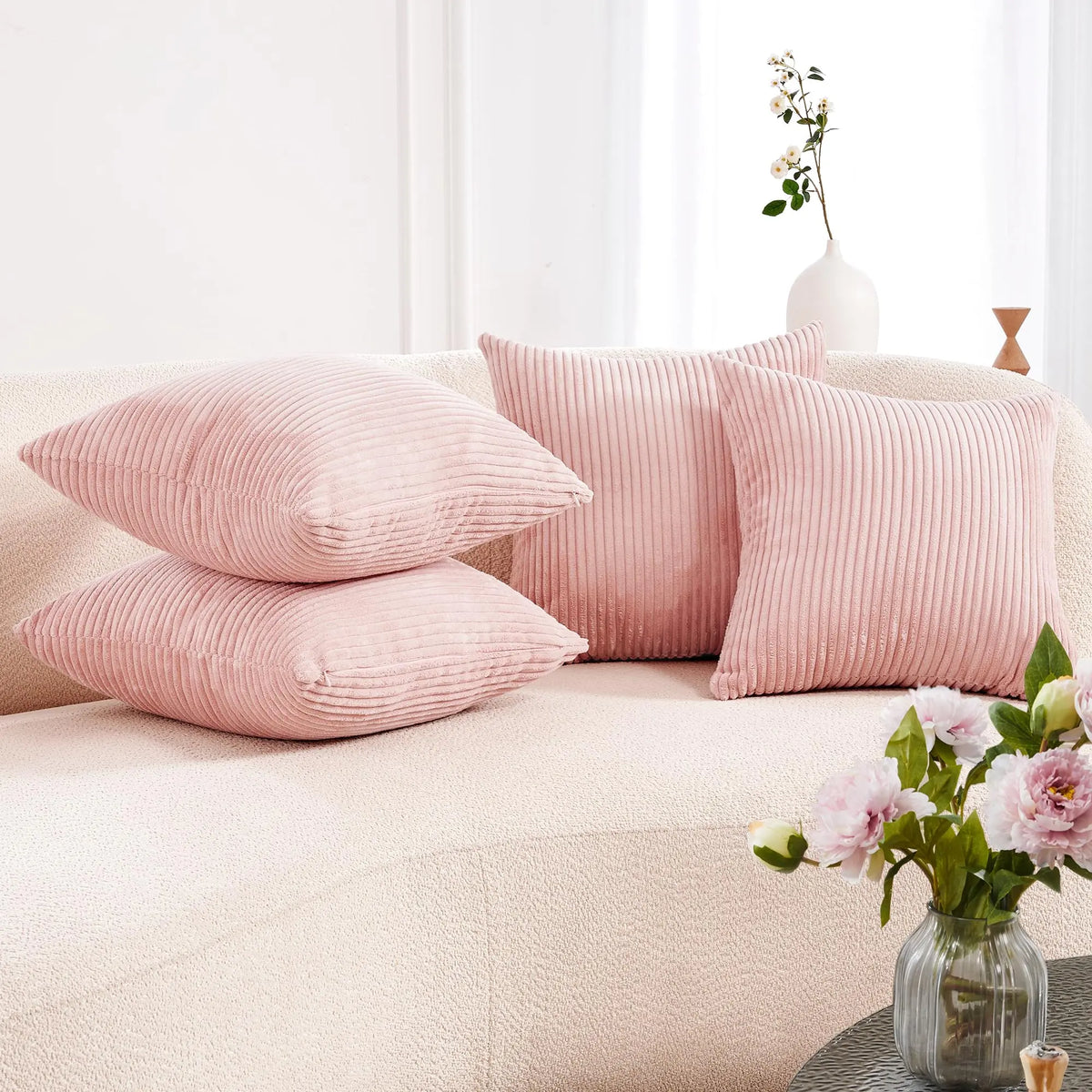 Deconovo's Set of 4 Cream Corduroy Striped Throw Pillow Covers
