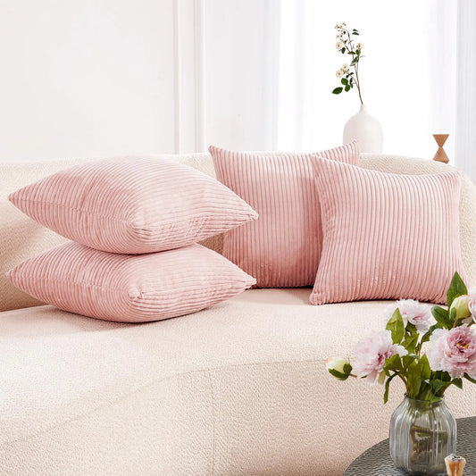 Deconovo's Set of 4 Cream Corduroy Striped Throw Pillow Covers