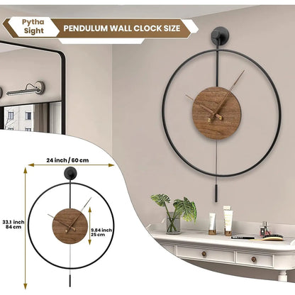 Large Pendulum Wall Clock 24" × 33" | Silent Non-Ticking Quartz Movement, Walnut Hands | Black or Black-Walnut