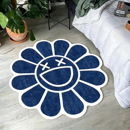 Charming Round Floral Smiling Face Rug - Gothic Decorative Velvet Mat for Living Room, Bedroom & More - Perfect Christmas Gift!