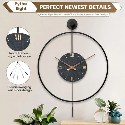 Large Pendulum Wall Clock 24" × 33" | Silent Non-Ticking Quartz Movement, Walnut Hands | Black or Black-Walnut