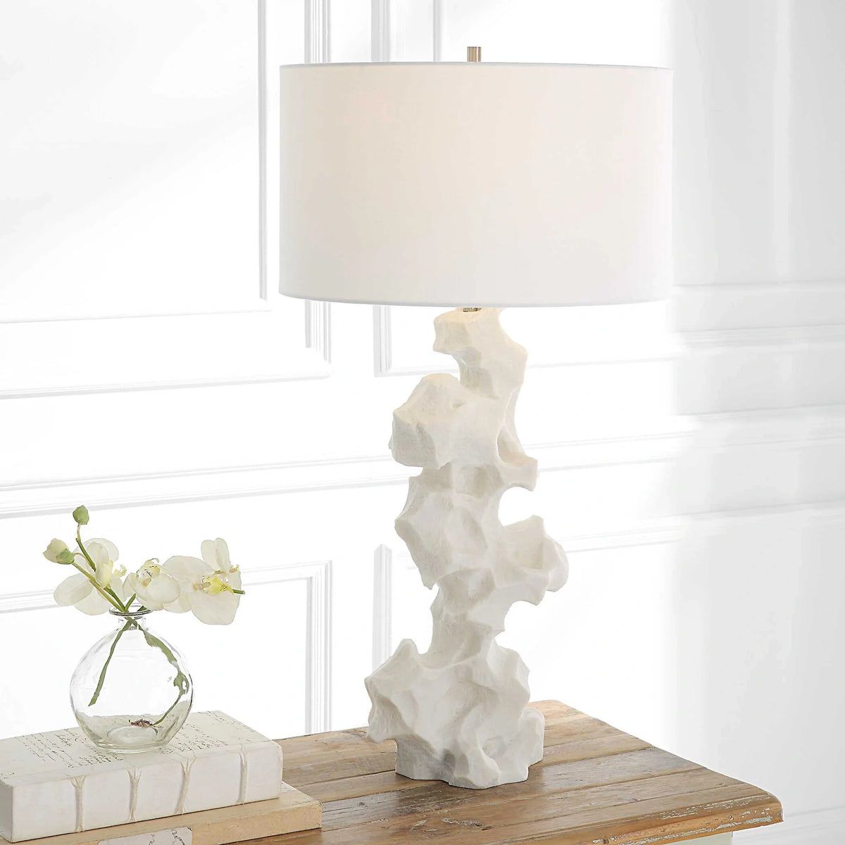 White Marble-Look Table Lamp