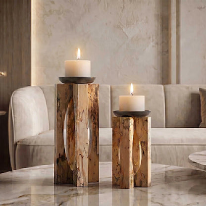 Tamarind Wood Candleholders, Set of 2