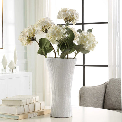Etched White Ceramic Vase