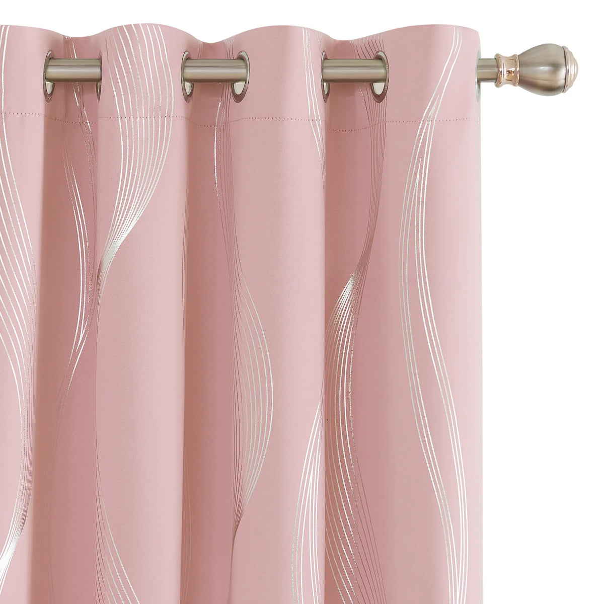 Silver Wave Print Blackout Curtains | Thermal Insulated, Grommet or Rod Pocket | Wide Size Range, Set of 2