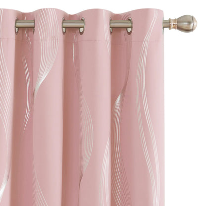 Silver Wave Print Blackout Curtains | Thermal Insulated, Grommet or Rod Pocket | Wide Size Range, Set of 2