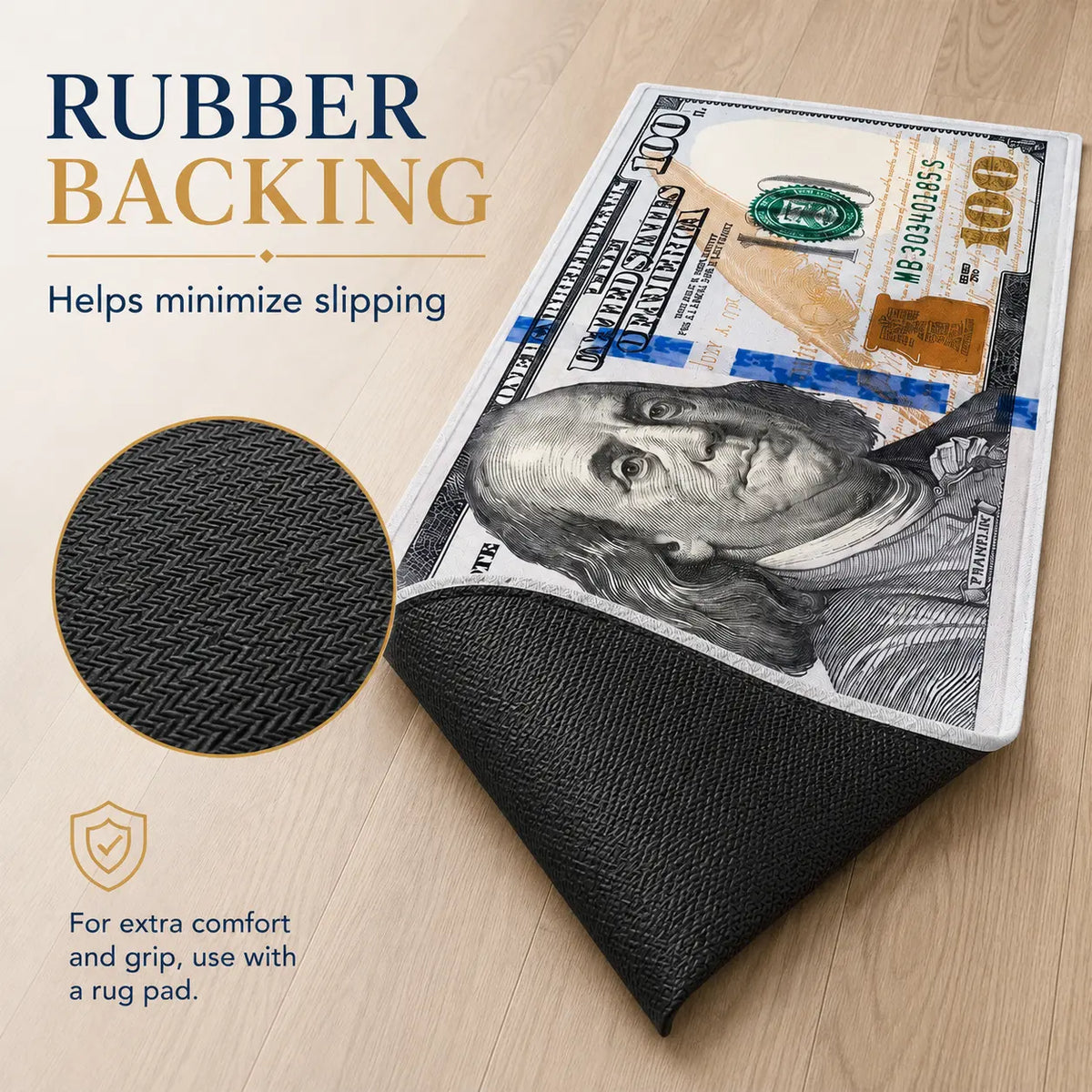 Aisoon 100 Dollar Bill Print Area Rug - Durable, Non-Slip, and Stain-Resistant Indoor Decorative Rug in Two Sizes for Entryways and Bedrooms
