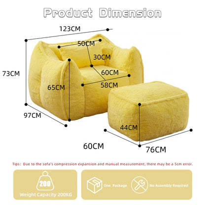 Cozy Fluffy Faux Fur Bean Bag Lounger with Ottoman - Perfect for Kids & Adults in Vibrant Colors!
