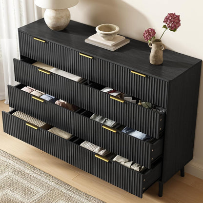 Black Fluted 9 Drawer Dresser